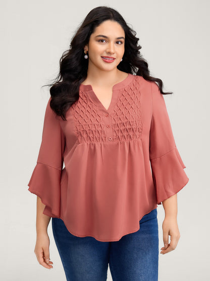 Textured Ruffled Sleeve Flowy Blouse