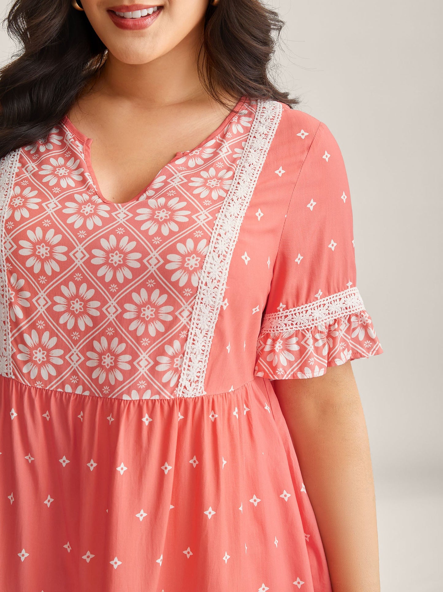 Boho Print Lace Babydoll Top