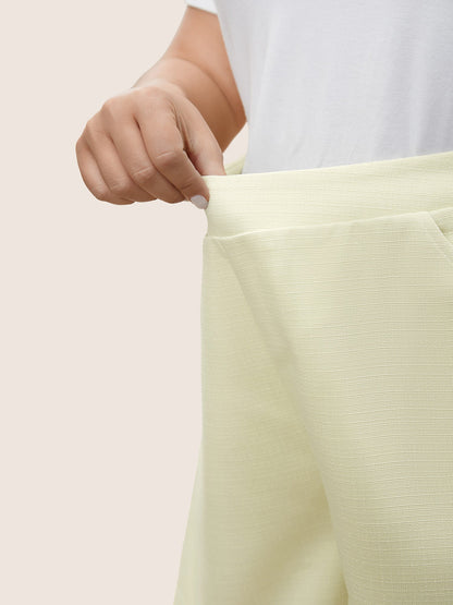 Plain Textured Elastic Waist High Rise Shorts