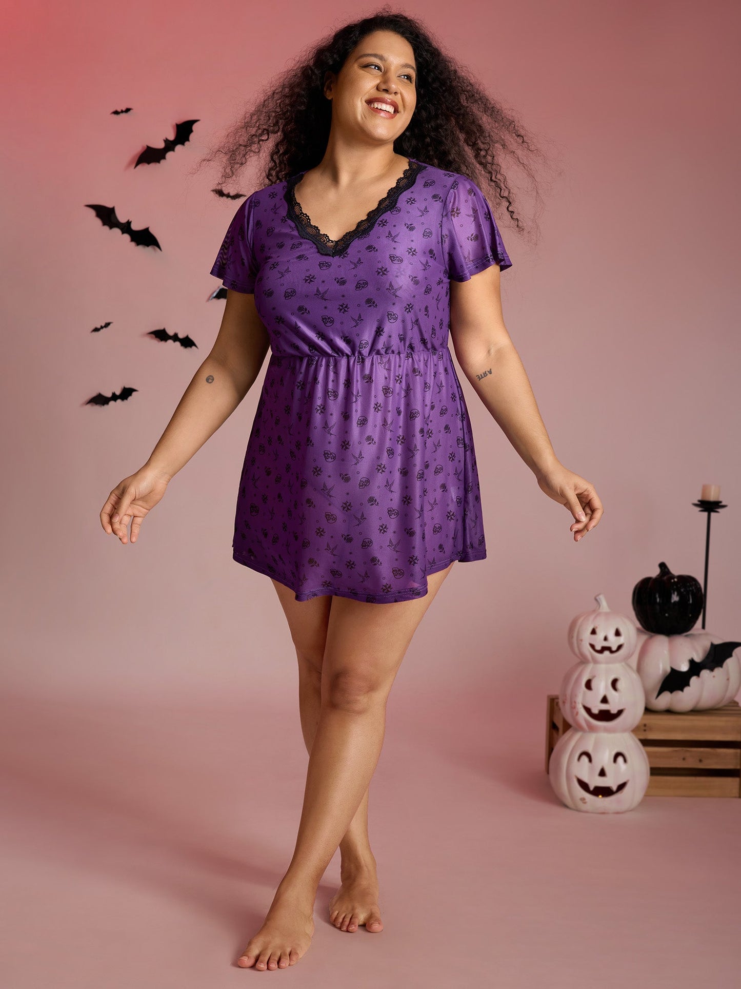 Timeless Halloween Print Stretchy Waist Sleep Dress