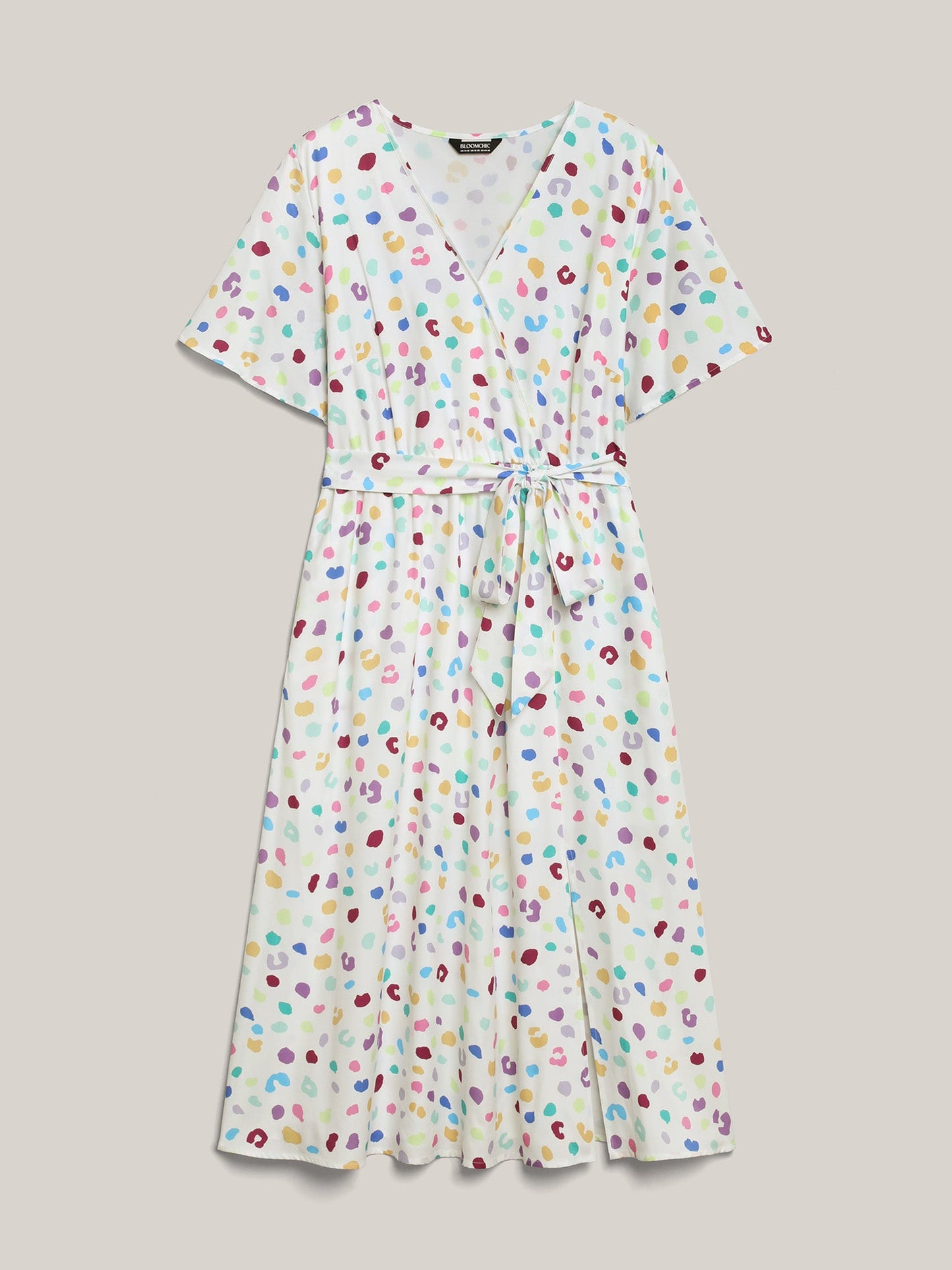 Multi-Color Leopard Print Surplice Midi Dress