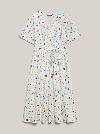 Multi-Color Leopard Print Surplice Midi Dress