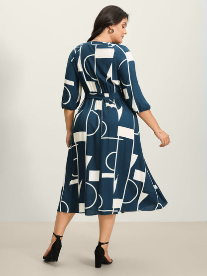 Supersoft Geometrical Print Shirred Bodice Tie Maxi Dress