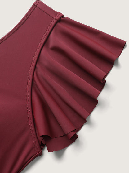 Pleated Waist Flutter Sleeve Swim Dress