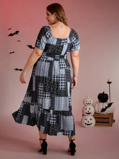Paisley Collage Print Lace Trim Midi Dress