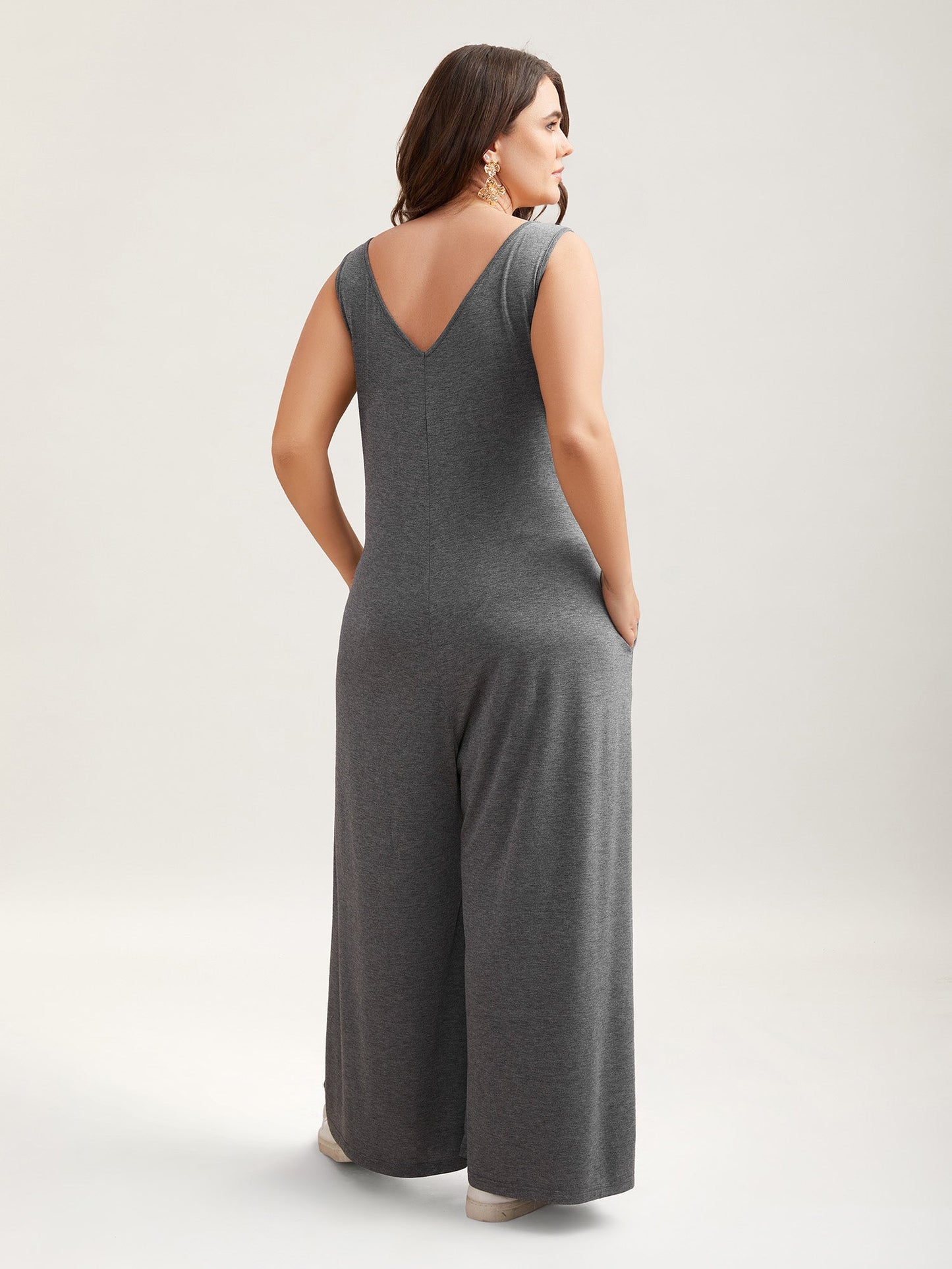 Button-Front Lightweight Wide-Leg Jumpsuit