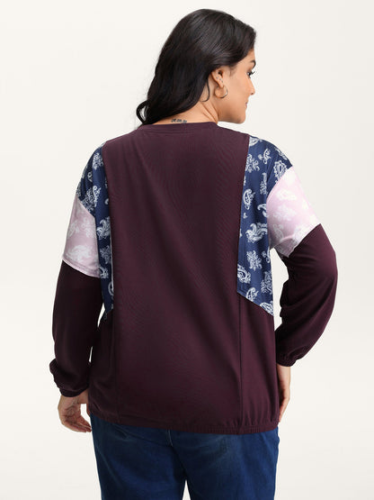 Floral Print Contrast Relaxed-Fit Sweatshirt