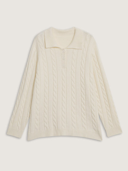 Supersoft Cable Knit Polo Collar Solid Pullover