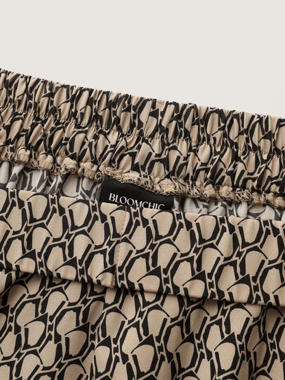 Geometric Print Stretchy Waist Wide-Leg Pants