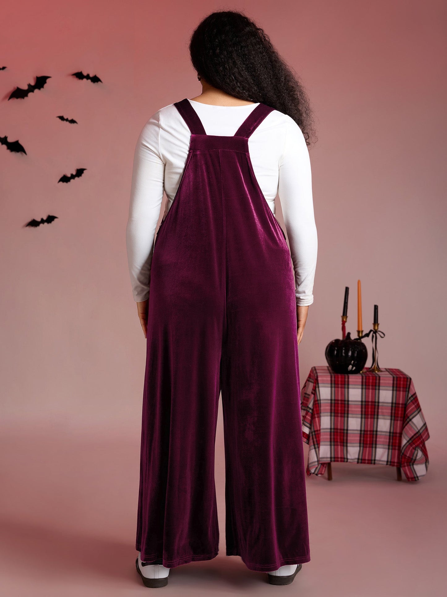 Velvet Relaxed Fit Adjustable Straps Jumpsuit