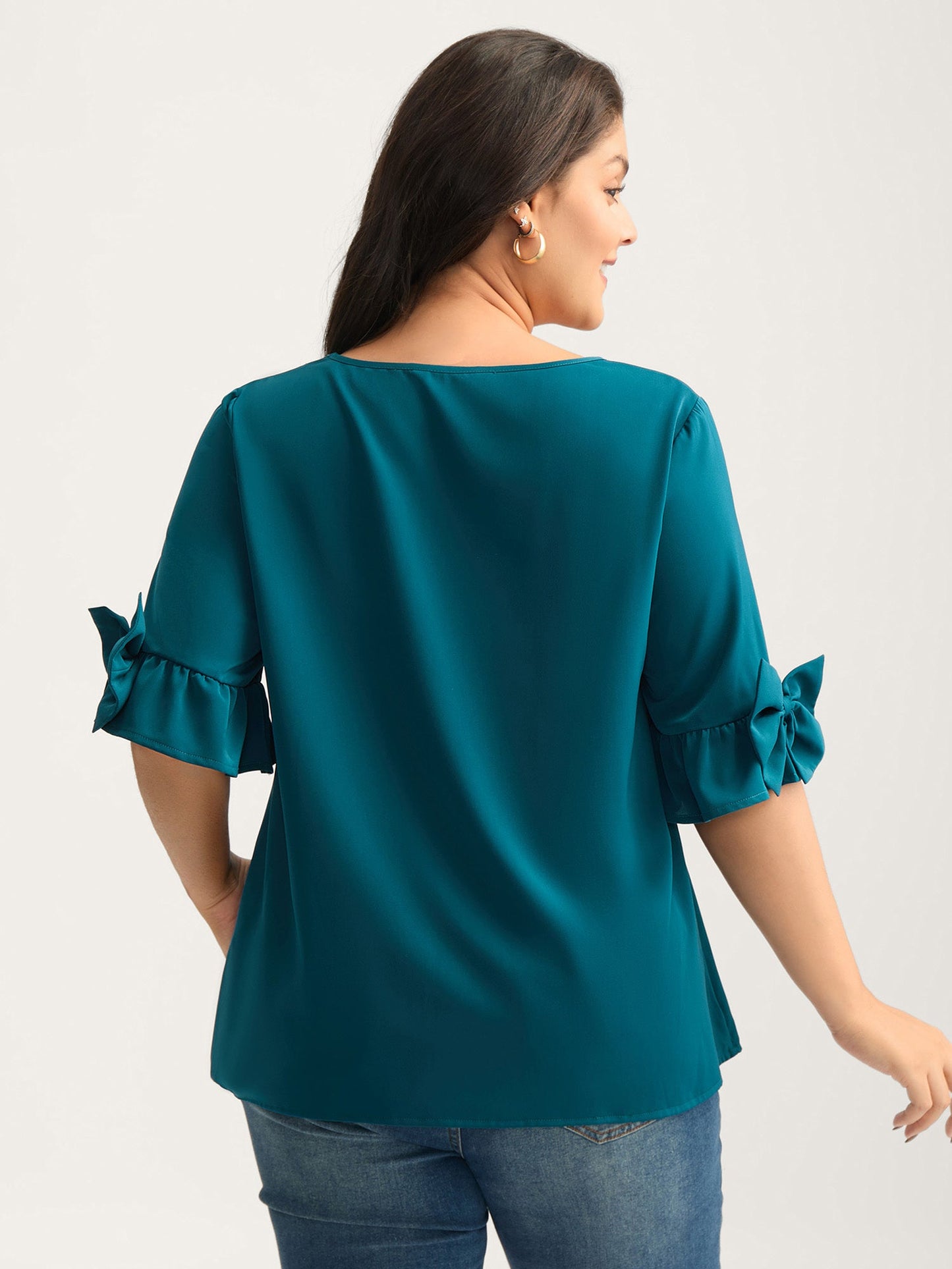 Ruffled 3D Bow Detail Solid Blouse