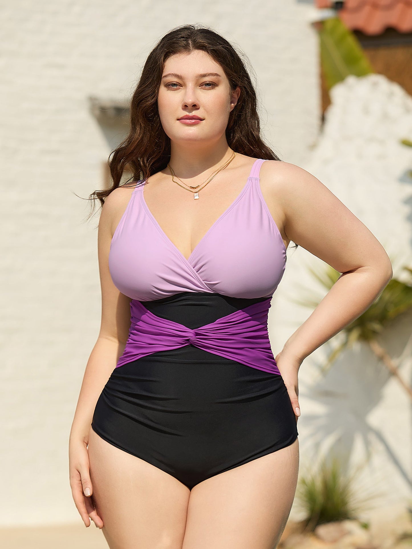 Color Block Ruched One-Piece Swimsuit