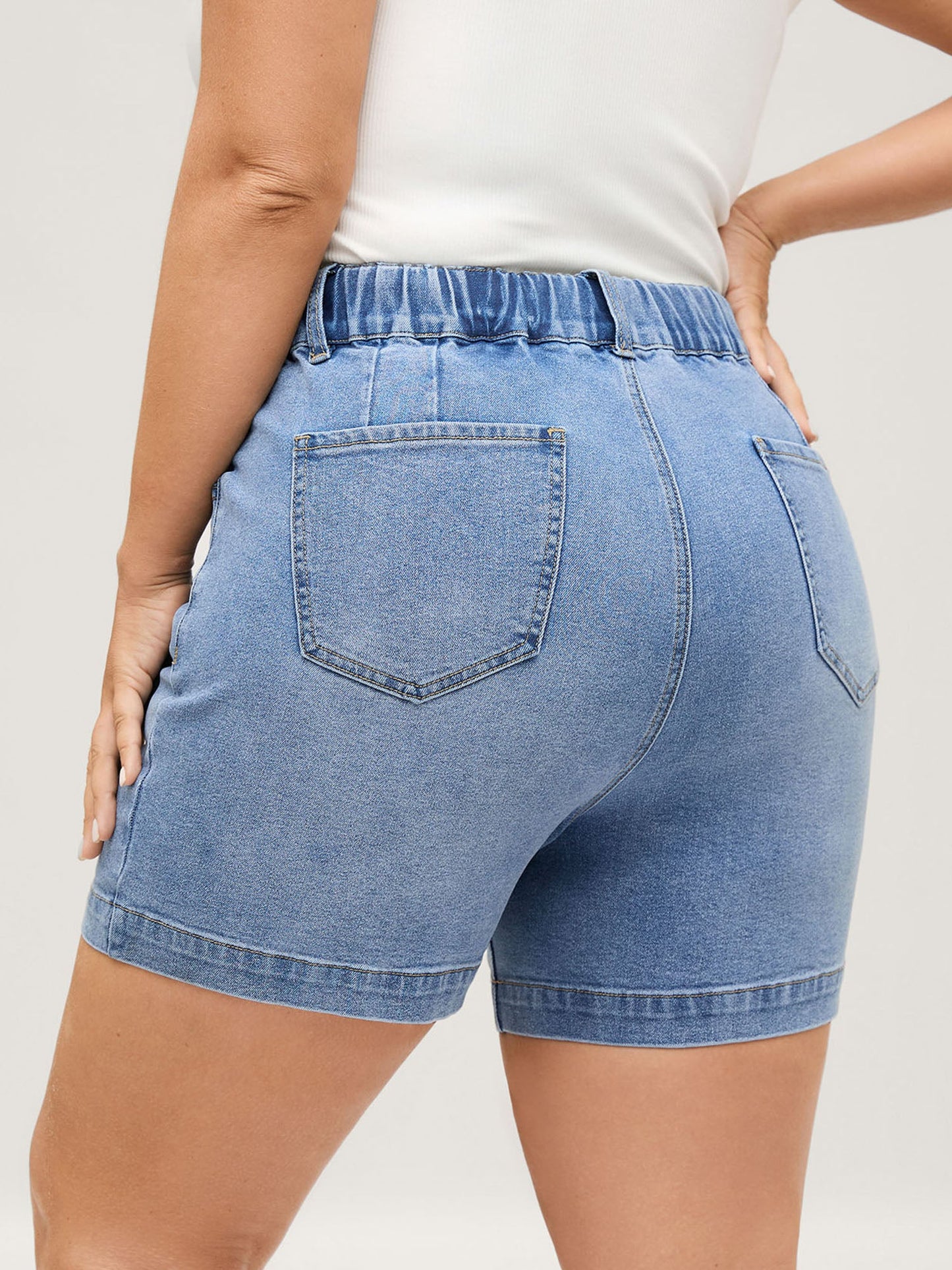 Pull-On Stretch Drawstring Waist Denim Shorts