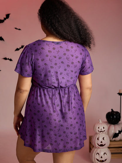 Timeless Halloween Print Stretchy Waist Sleep Dress