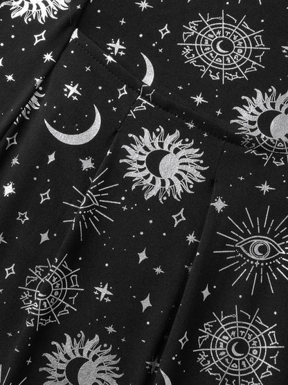 Star Moon Stretchy Square Neck Mini Dress
