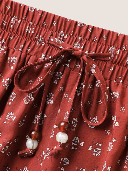 Stretchy Waist Floral Wide-Leg Shorts