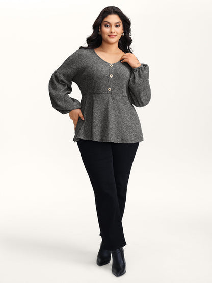 Supersoft Heather Stretchy Button Detail Knit Top