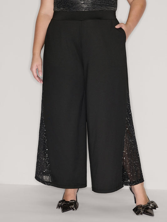 Mesh Spliced Wide-Leg Pants
