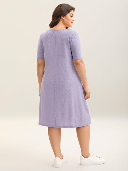Textured Knit Scalloped Neckline Midi Dress