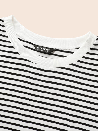 Striped Crew Neck Rib Knit T-shirt