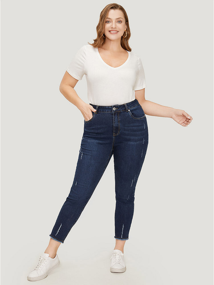 Straight Leg Very Stretchy Raw Hem Jeans