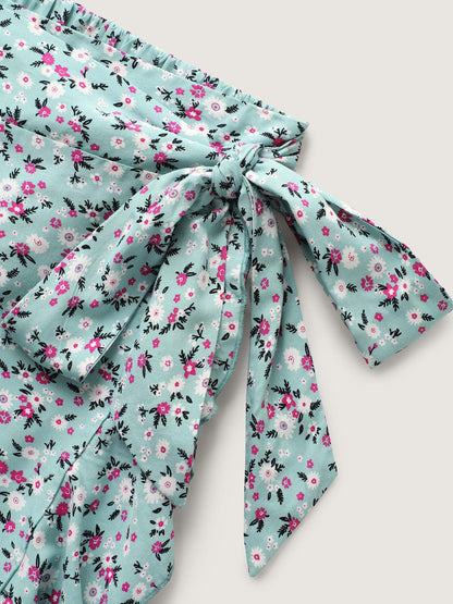 Rayon Ditsy Floral Print Side-Tie Maxi Skirt