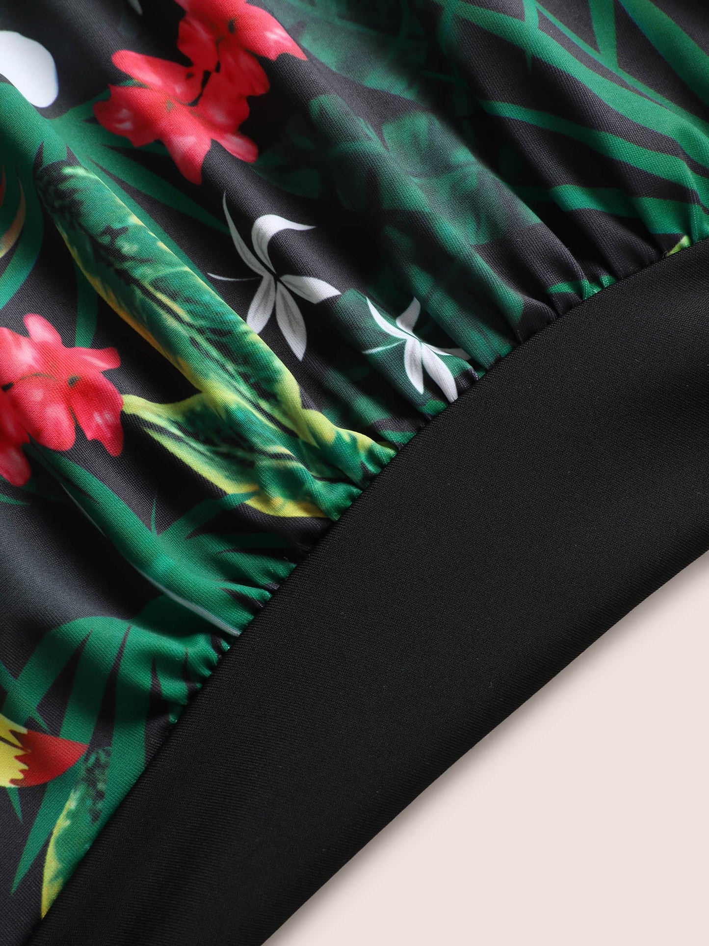 Tropical Print Patchwork Gathered Swim Top