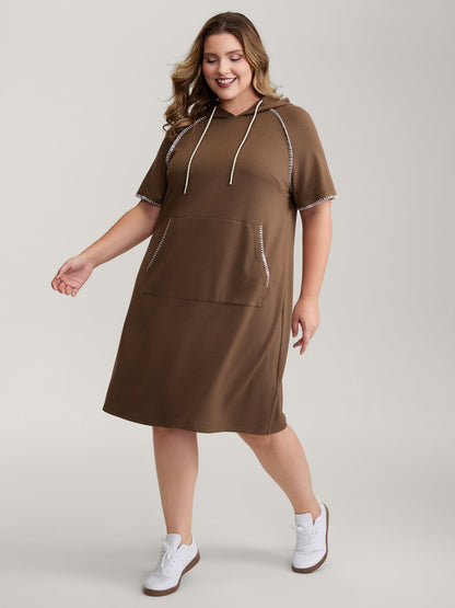 Kangaroo Pockets Contrast Edges Hoodie Knit Dress