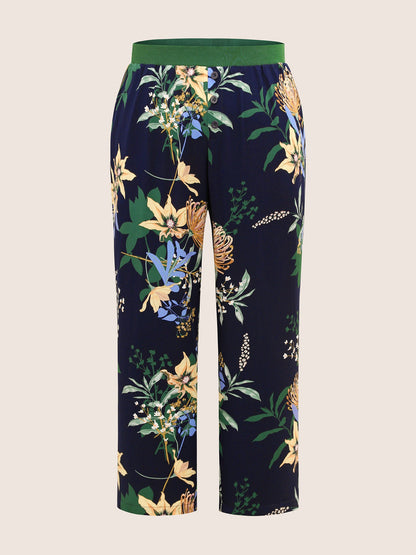 Natural Flowers Contrast Pocket Rib Knit Sleep Bottoms