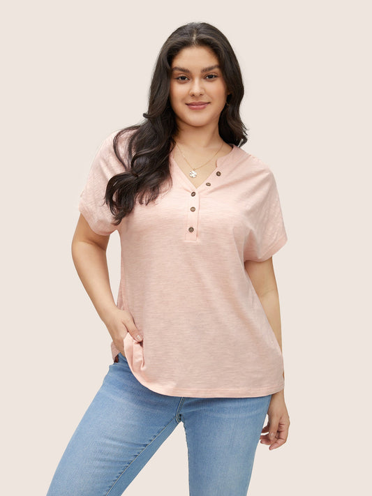 Cotton Solid Notched Dolman Sleeve T-shirt