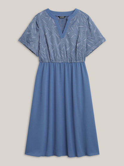 Notched Collar Textured Pocket Midi Dress