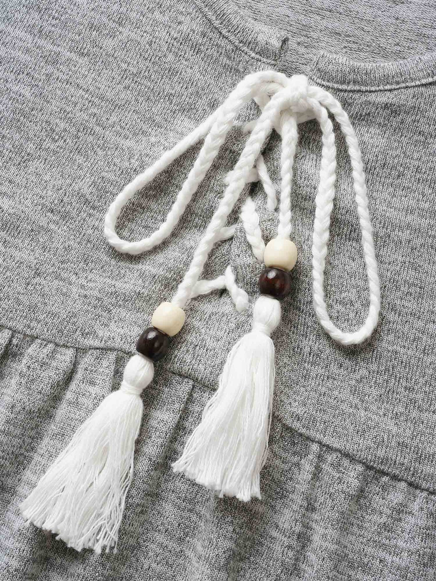 Textured Lace Up Tassel Pompom Trim Tank Top
