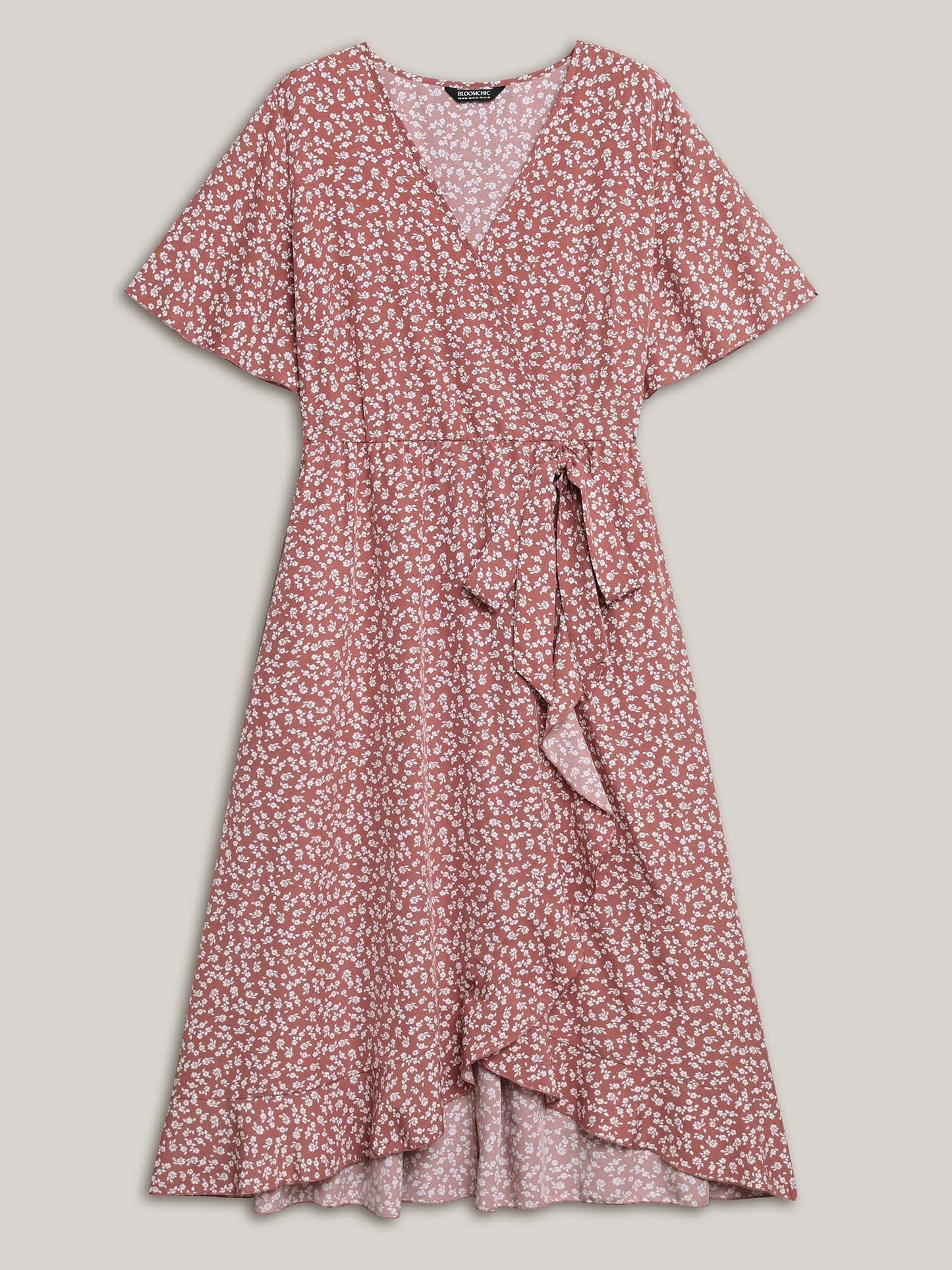 Ditsy Floral Print Stretchy-Waist Ruffle Midi Dress