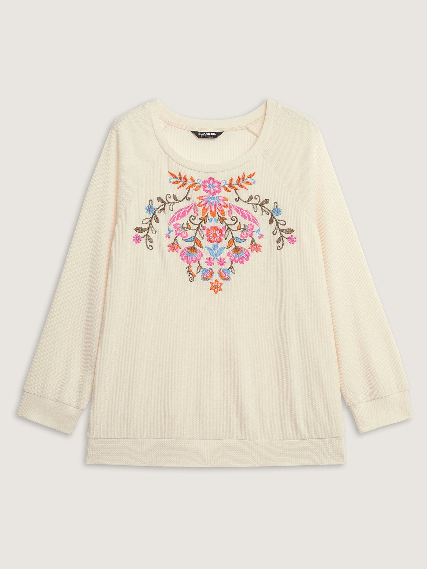 Colorful Floral Embroidery Anti-Abrasion Collar Sweatshirt