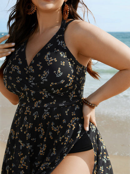 Floral Mesh Sheer Splits Swim Dress