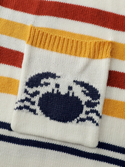 Colorful Stripe Seahorse Motif Jacquard Knit Cardigan