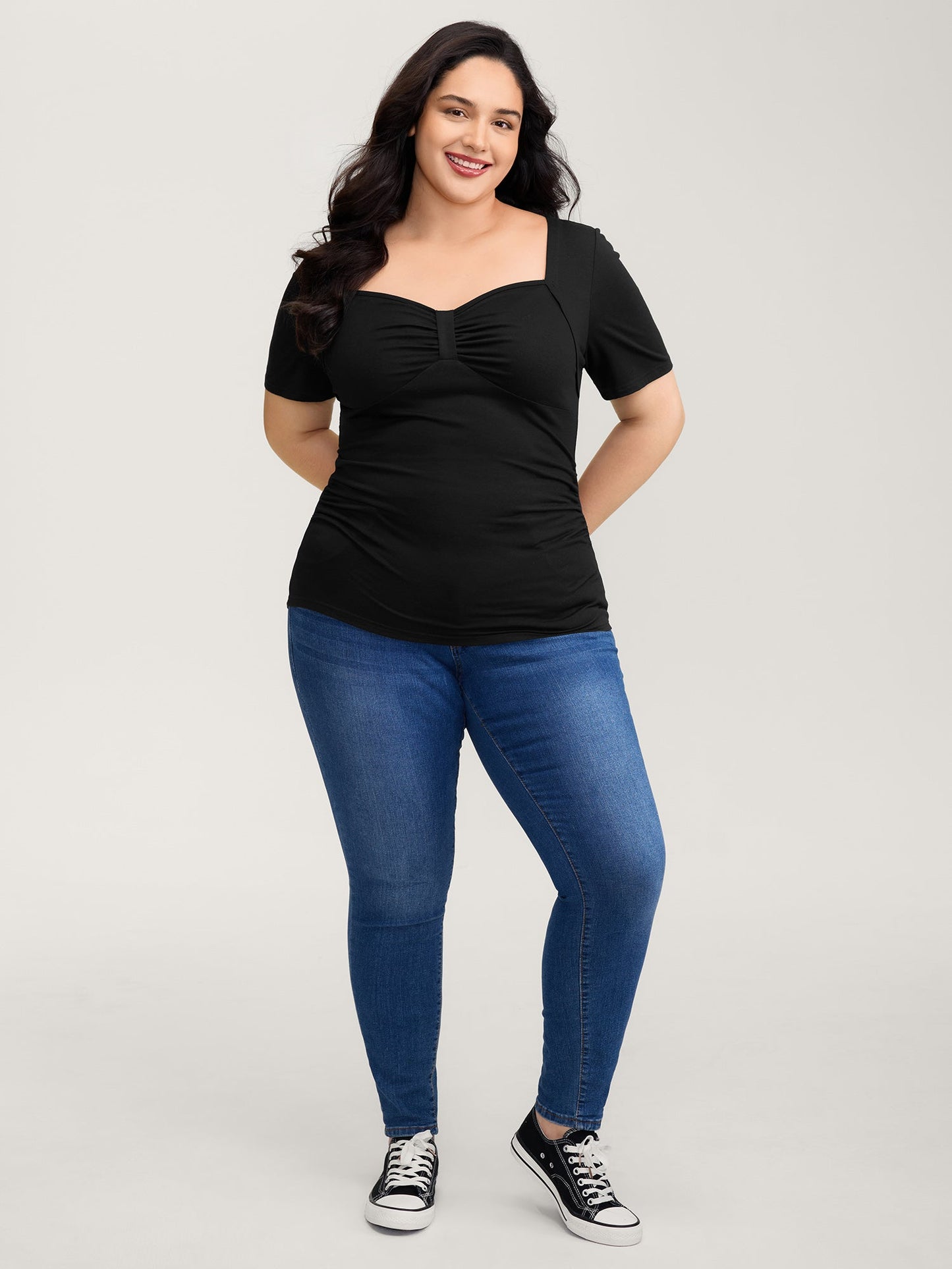 Stretchy Ruched Square Neck T-Shirt