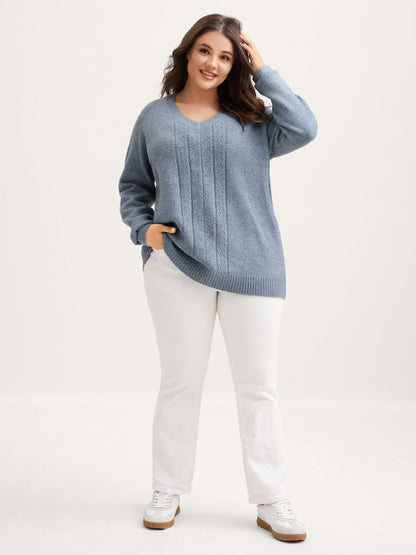 Heather Textured V-Neck Pullover