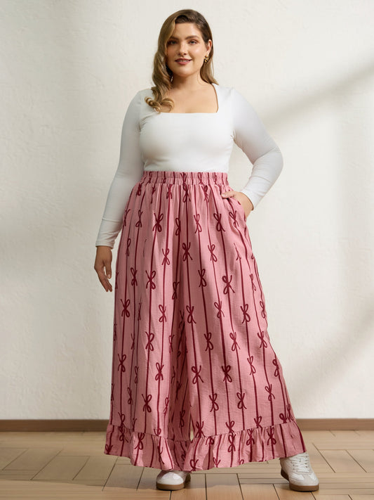Bowknot Stripes Wide-Leg Lounge Bottoms