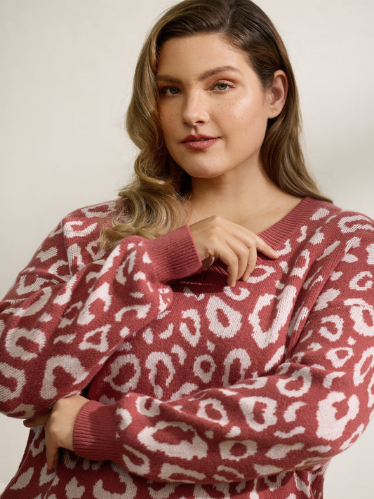 Leopard Print V-Neck Contrast Pullover