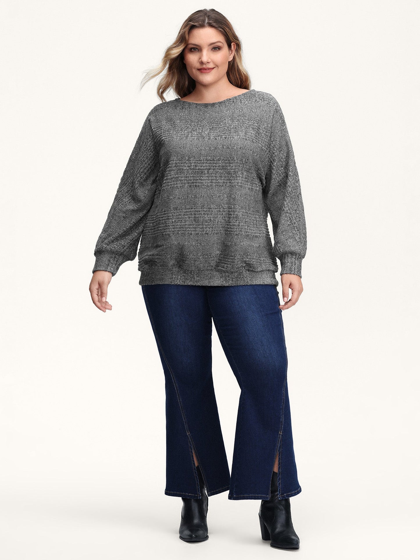 Stretchy Stripe Knit Raglan Sleeve Sweatshirt