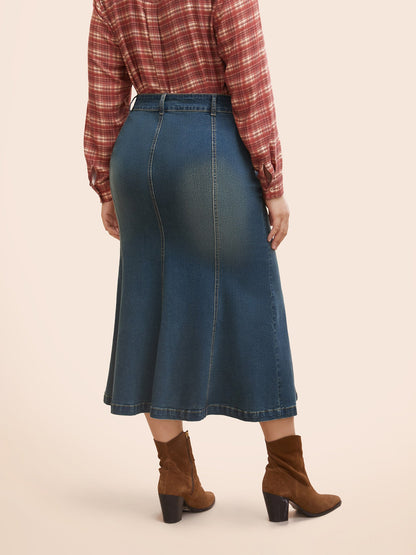 Stretch Denim Mermaid Cut Skirt