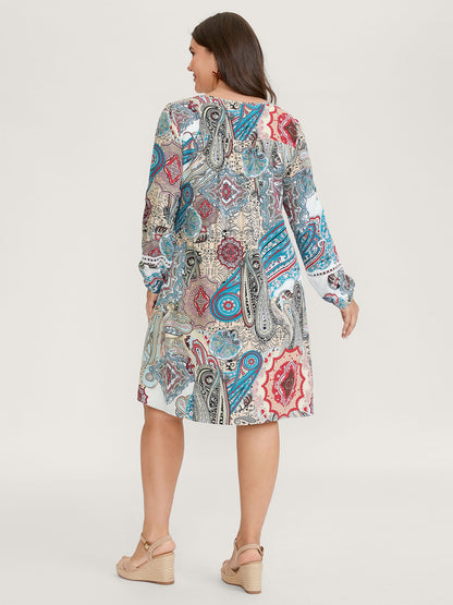 Paisley Print Lace Trim Midi Dress