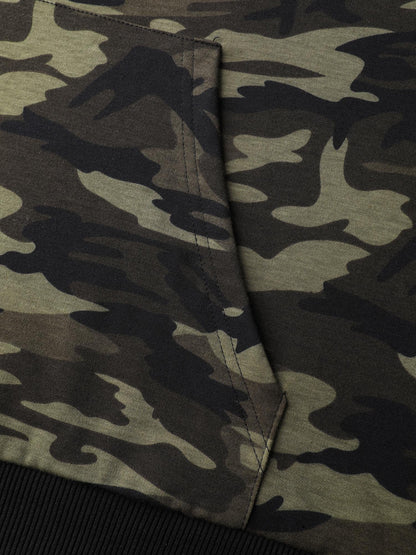 Camouflage Print Patch Pocket Button Hoodie