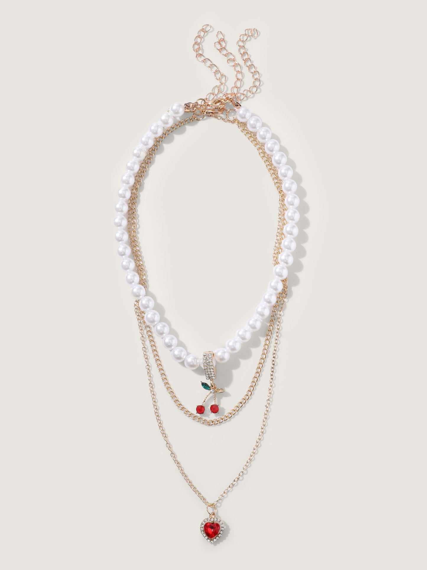 Pearl Decor Heart Charm Layered Necklace