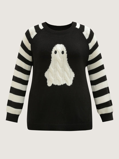 Hey Ghost Raglan Stripe Sleeve Pullover