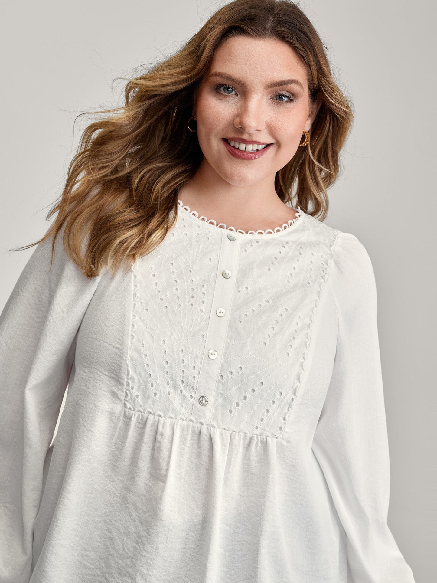 Lace Trim Button Decor Blouse