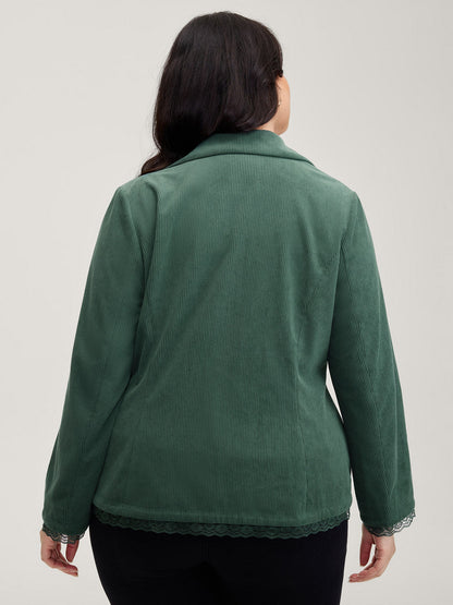 Corduroy Lace Trim Button Detail Blazer