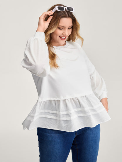 Textured Faux Two-Piece Pleated Sweatshirt