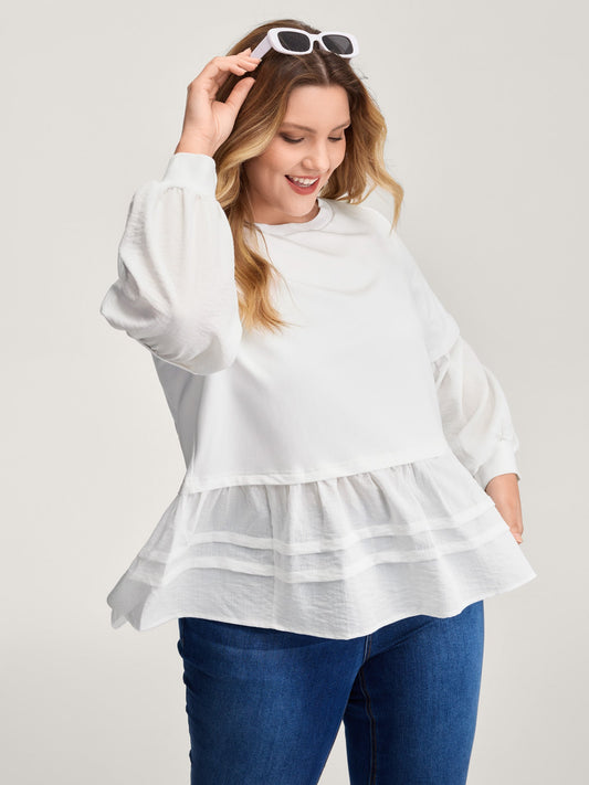 Textured Faux Two-Piece Pleated Sweatshirt